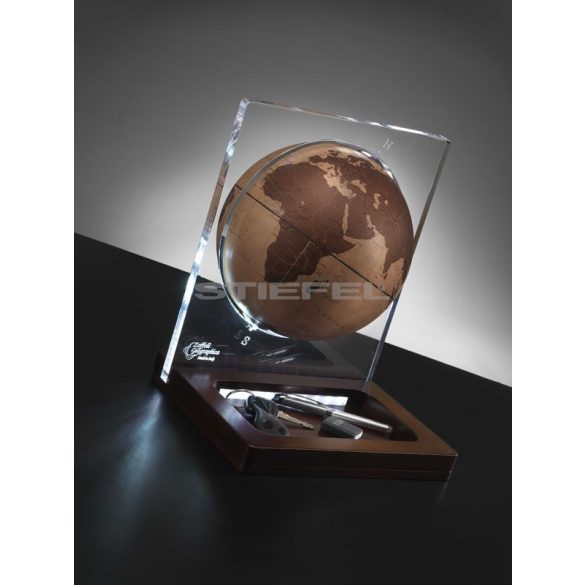 Földgömb asztali ARIA DESK natúr bronz gömb fatalp plexi váz