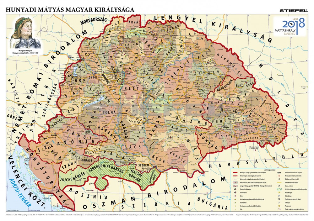 Hunyadi Mátyás magyar királysága térkép, fémléces Hunyadi Mátyás magyar királysága térkép, fémléces