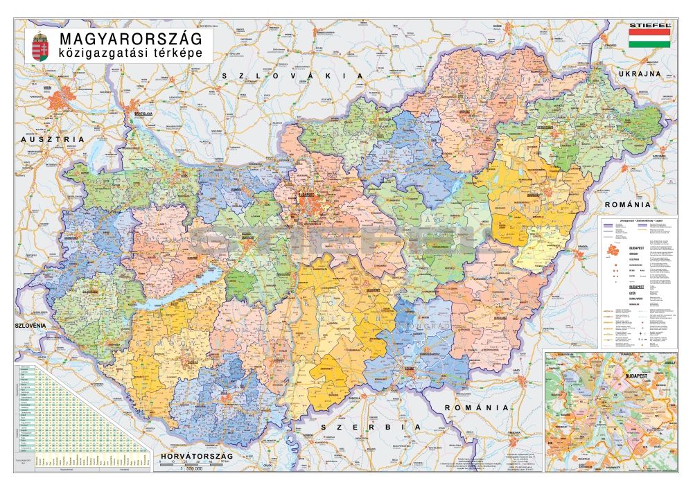 Magyarország közigazgatása térkép a járásokkal keretezett, tűzhető Magyarország közigazgatása térkép a járásokkal keretezett, tűzhető