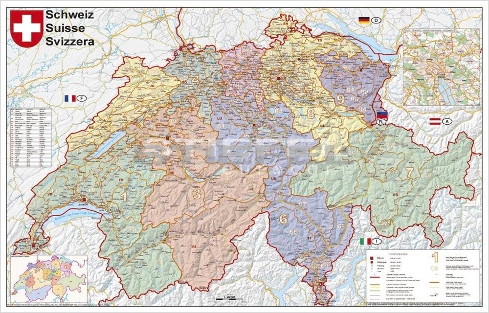 európa térkép svájc Svájc irányítószámos térképe (fóliás fémléces) európa térkép svájc
