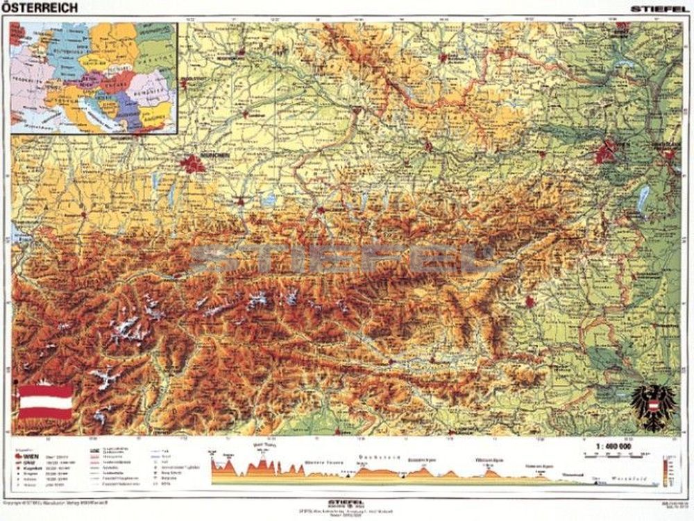 ausztria domborzati térkép Ausztria, domborzati + politikai DUO (német) ausztria domborzati térkép