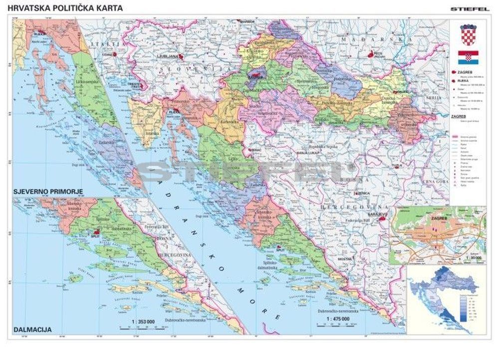 horvátország térkép részletes Horvátország közigazgatási térképe, tûzhető, keretes horvátország térkép részletes