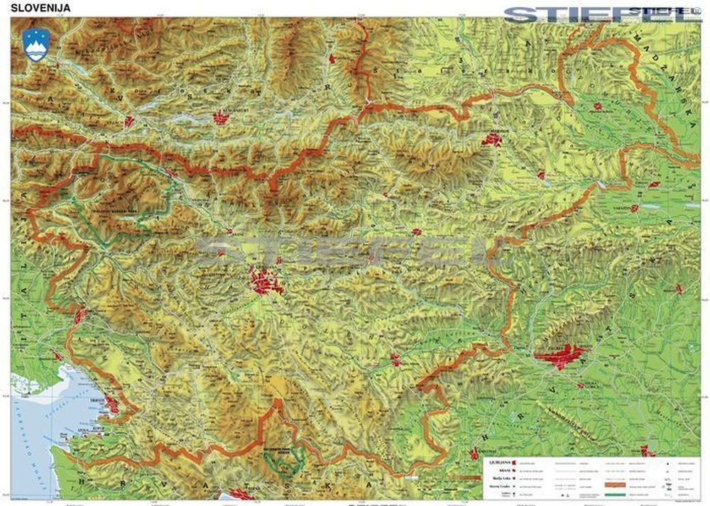 szlovénia domborzati térkép Szlovénia domborzata falitérkép szlovénia domborzati térkép