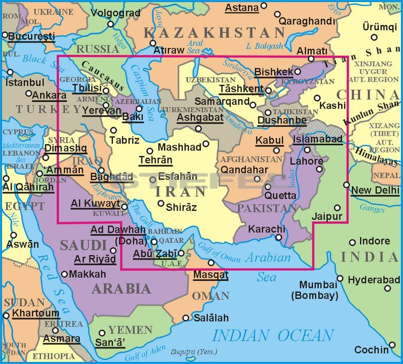 földrajzi térkép A Selyemút országai (általános földrajzi térkép) földrajzi térkép